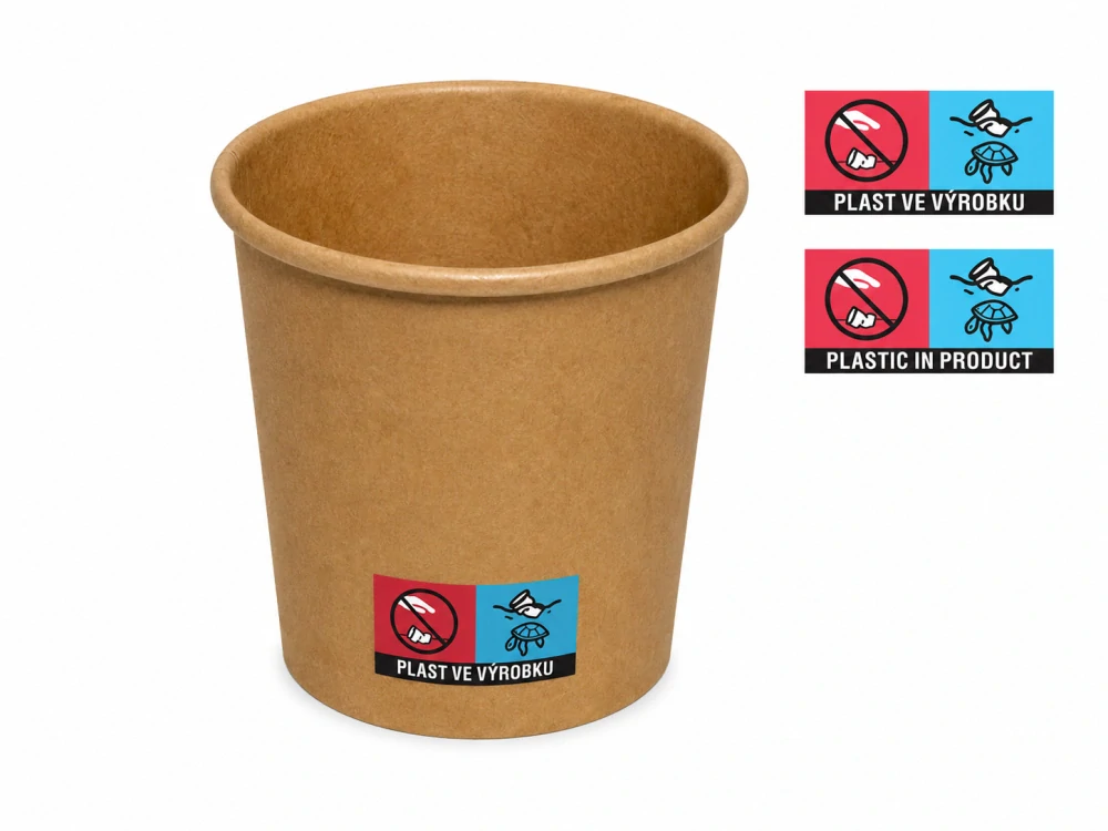 Kelímek papírový 100/120 ml 4 oz 63 mm kraft hnědý – EU logo, 50 ks