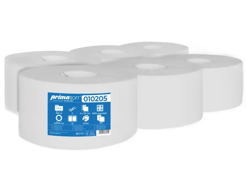 Toaletní papír JUMBO 190 PrimaSoft, 100 m, 2vr., rec., bílý (010205)