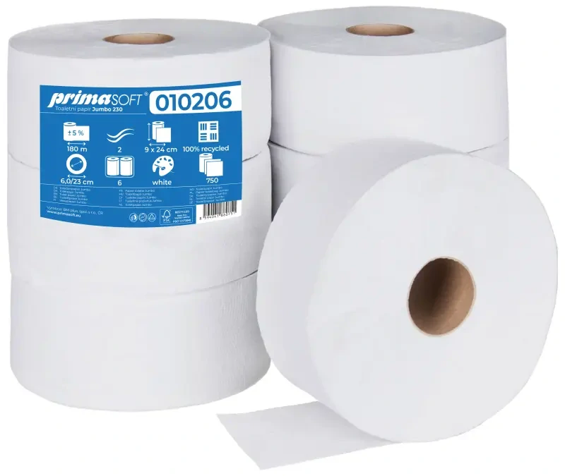 Toaletní papír JUMBO 230 PrimaSoft, 180 m, 2vr., rec., bílý (010206)